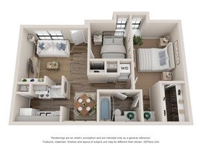 2 Bed 1 Bath Renovated 798 sq ft 3409 floor plan
